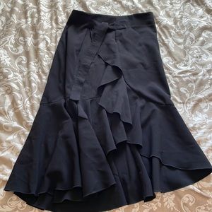Black ruffle layers midi skirt